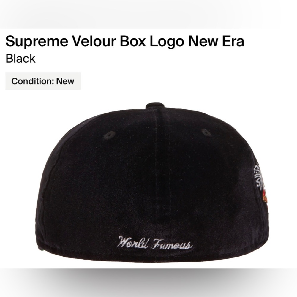 Supreme x New Era Fitted Velour Hat Black FW22 supreme box logo world famous - Picture 8 of 8